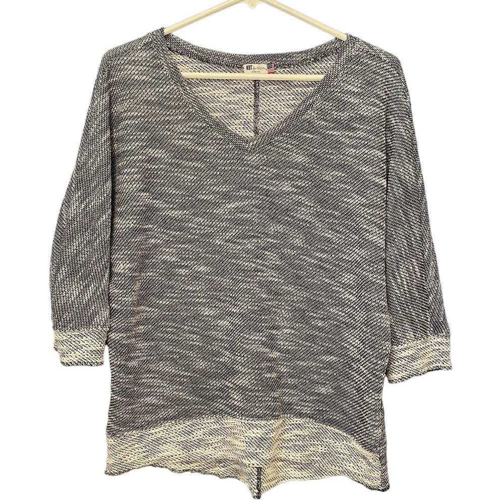 Kut From The Kloth Womens Nancy Sweater Size M Gray 3/4 Dolman Sleeve V Neck